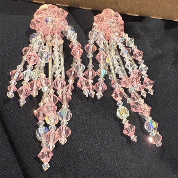 Vintage Hand Made Kato Pink/ Clear Runway Cluster Swarovski Dangle - N Earring🌸 - Picture 15 of 16